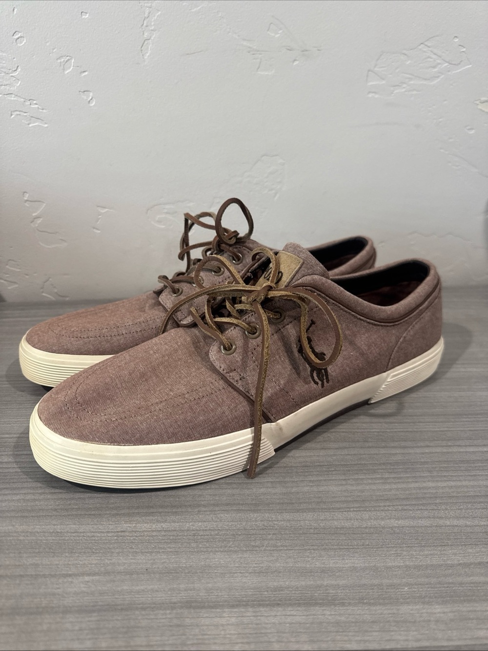 Polo Ralph Lauren Faxon Low Mens 13D Brown Canvas Sneakers Casual Shoes